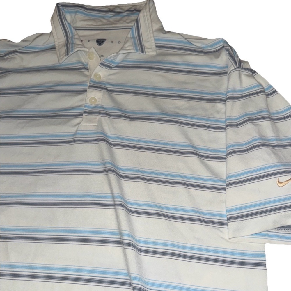 Nike Polo Shirt Mens XL Striped * White *  Dri Fit UV Golf